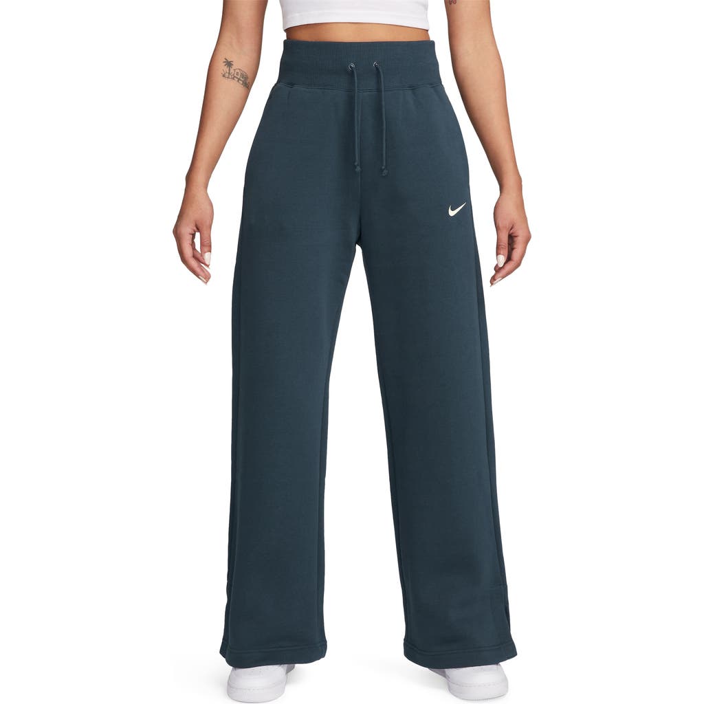Nike Womens Phoenix High Rise Wide Pants In Armory Navy/sail