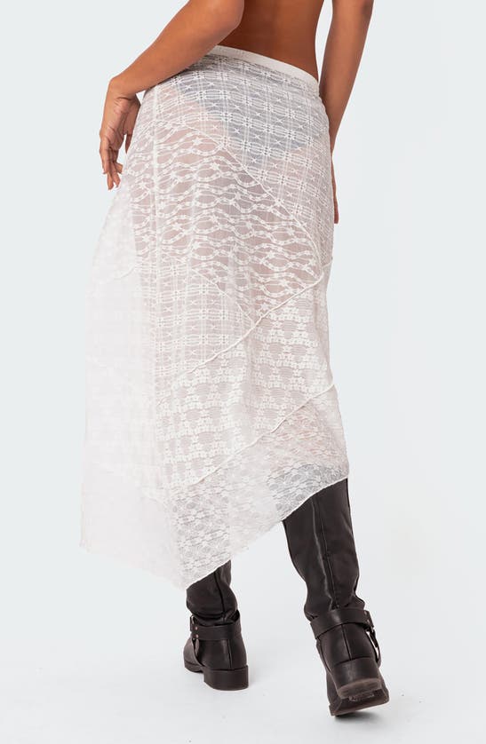 Shop Edikted Sheer Patchwork Lace Midi Skirt In White