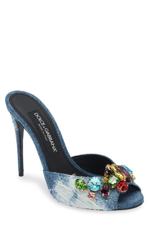 DOLCE & GABBANA DOLCE&GABBANA PATCHWORK DENIM EMBELLISHED SLIDE SANDAL 