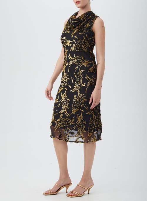 Trina Turk Ulani 2 Metallic Cowl-neck Midi Dress In Black