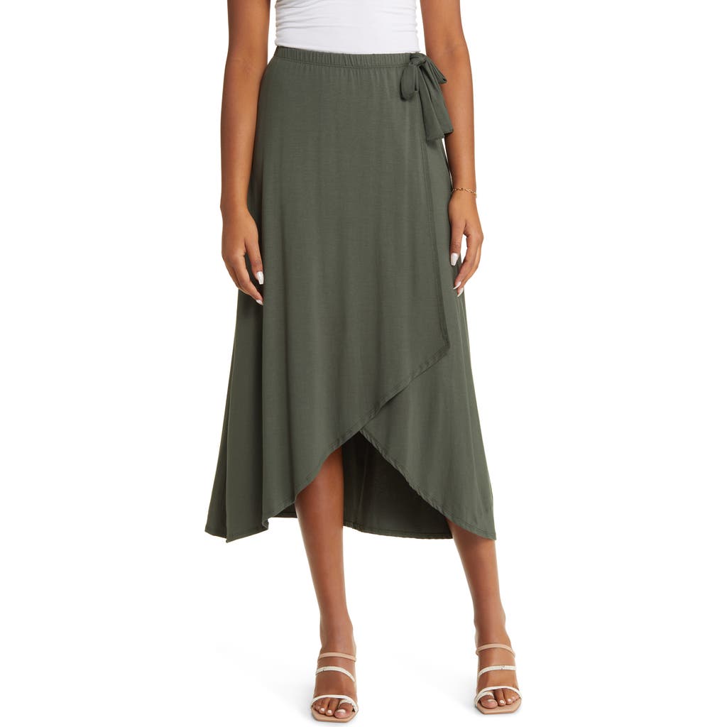 Loveappella Faux Wrap Skirt in Olive