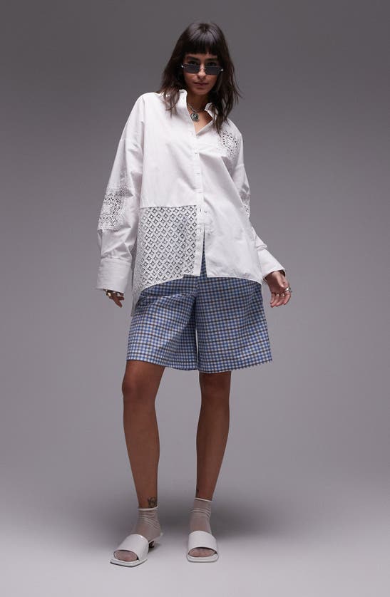 Shop Topshop Cutwork Boxy Button-up Shirt In White