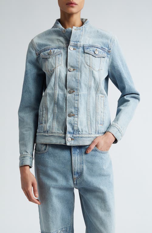 Shop Mm6 Maison Margiela Blade Collar Denim Trucker Jacket In Light Blue