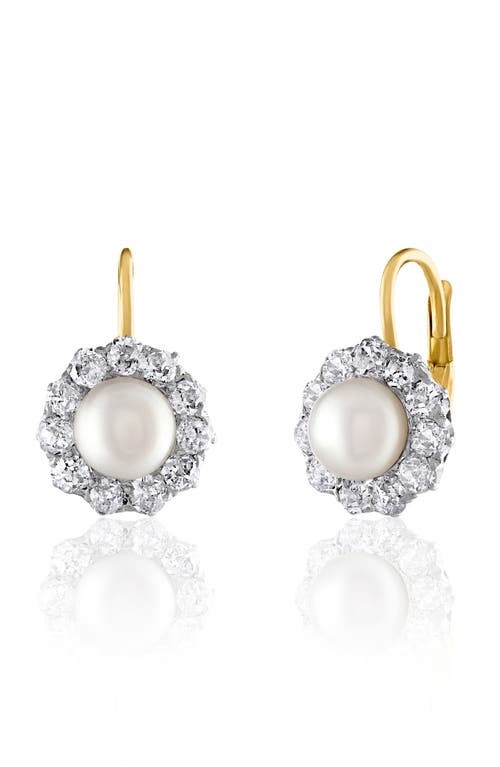 Freshwater Pearl & Diamond Drop Earrings in Yellow Gold/Diamond/Pearl
