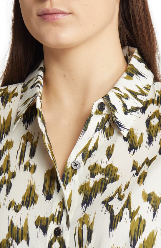 Scotch & Soda Oversized Printed Shirt In Brushed Ikat Army Green-6019