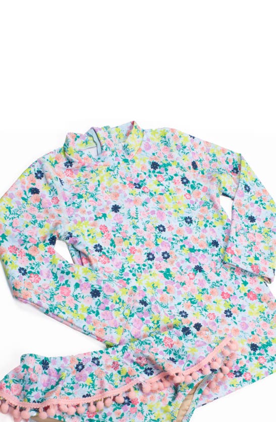 Shop Shade Critters Kids' Summer Floral Long Sleeve Two-piece Rashguard Swimsuit In Blue Multi