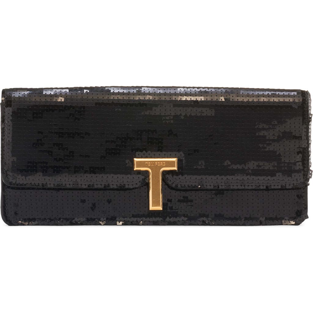 Tom Ford Wallis Squared Sequin Clutch In 1n001 Black