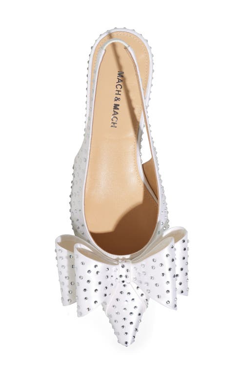 Shop Mach & Mach Le Cadeau Bow Crystal Pointed Toe Slingback Flat In White