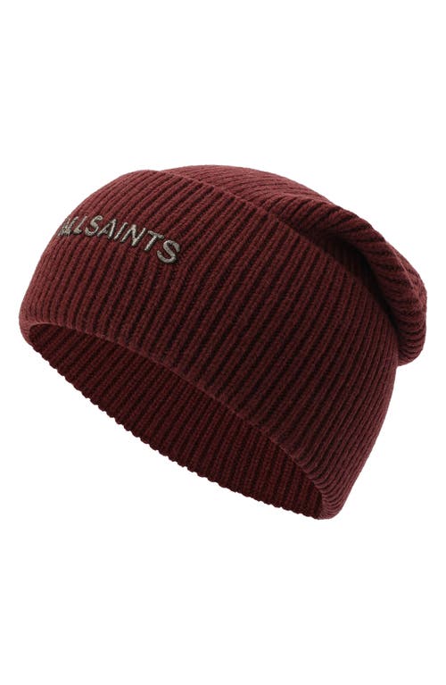 Shop Allsaints Underground Rib Beanie In Truffle Red