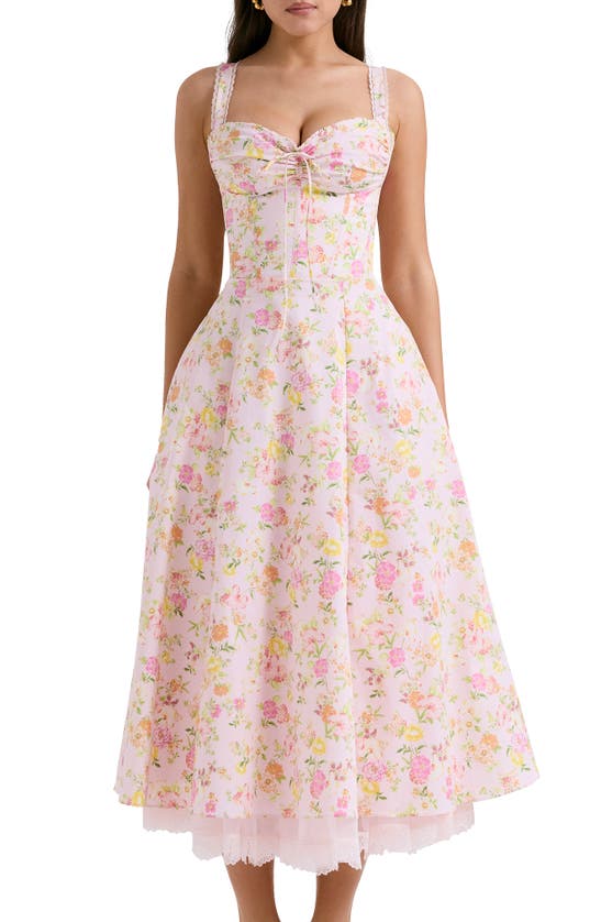 Shop House Of Cb Rosalee Floral Stretch Cotton Petticoat Dress In Pink Floral Print