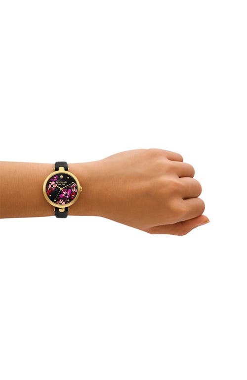 Shop Kate Spade New York Holland Floral Leather Strap Watch, 34mm In Black