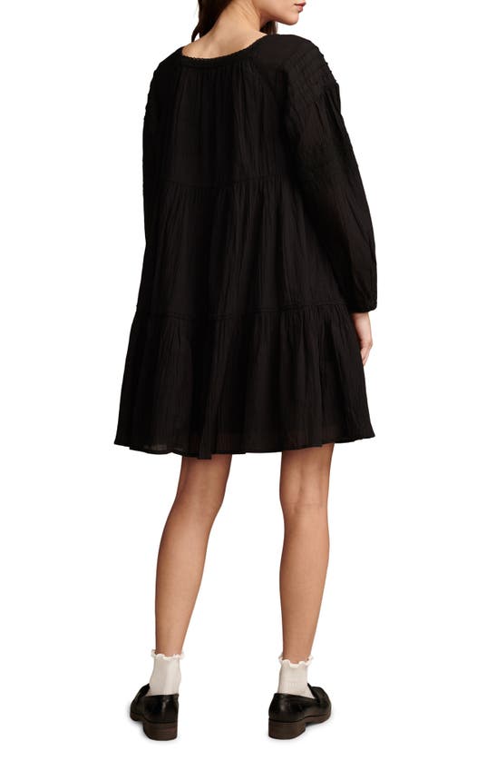 Shop Lucky Brand Embroidered Long Sleeve Tiered Cotton Dress In Caviar