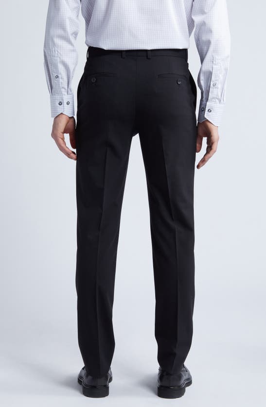 Shop Nordstrom Trim Fit Flat Front Stretch Wool Dress Pants In Black