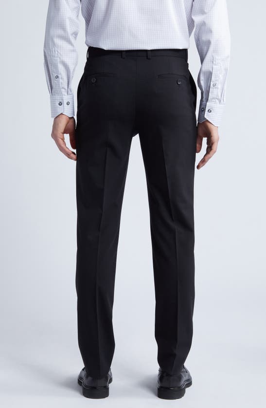 Nordstrom Trim Fit Flat Front Stretch Wool Dress Pants In Black