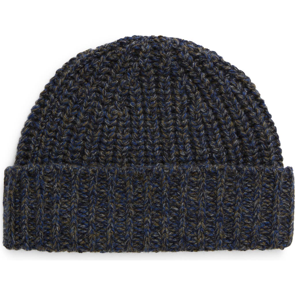 Johnstons Of Elgin Marled Cashmere Rib Beanie In Dark Navy Marl