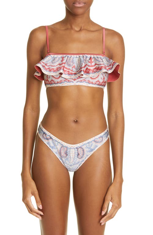 Zimmermann Vitali Paisley Print Ruffle Two-Piece Swimsuit in Mismatched