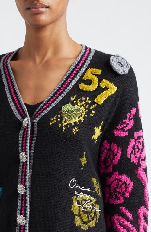 Shop Cinq À Sept Collage Embellished Cardigan In Black Multi