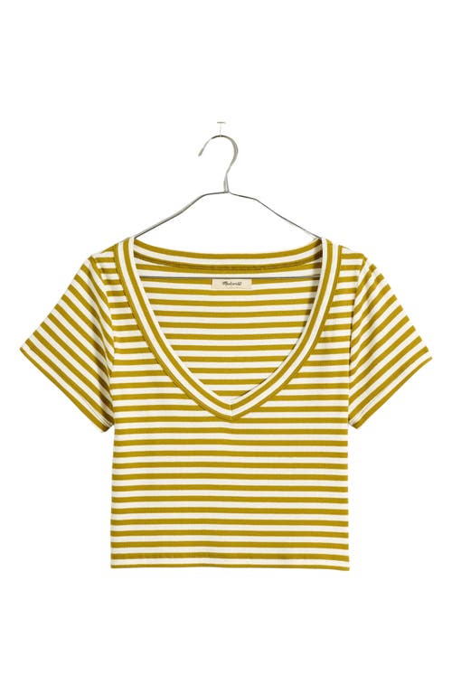 Madewell Brightside Stripe V-Neck Crop Tee in Citrus Lime at Nordstrom, Size Large