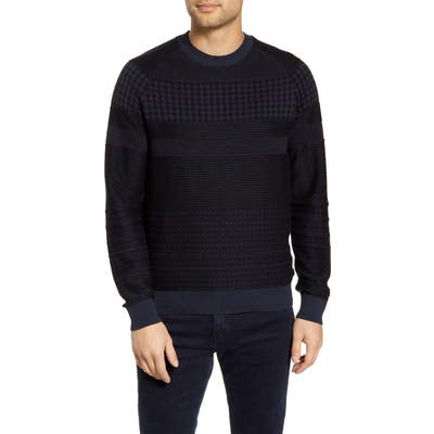 Boss Arkamoro Stripe Cotton Blend Crewneck Sweater, Blue