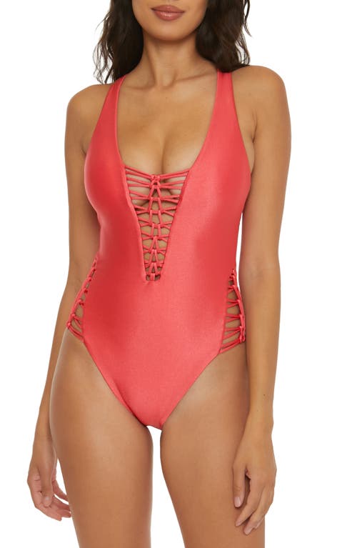Color Sheen Ladder One-Piece Swimsuit in Paprika