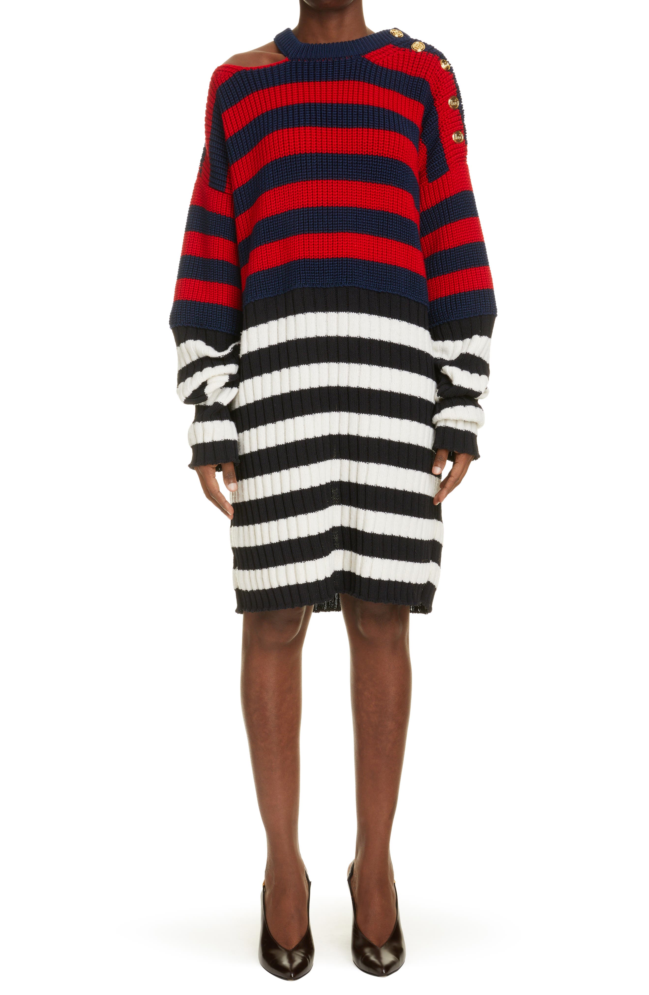 Balmain Stripe Long Sleeve Virgin Wool 
