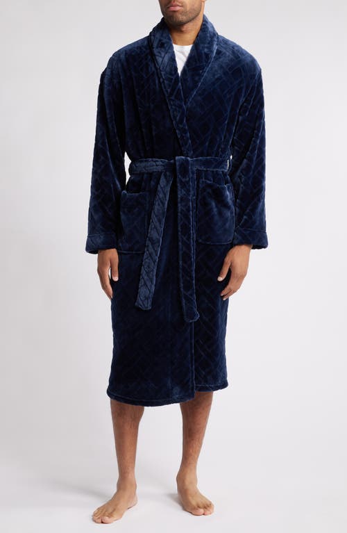 Majestic International Crossroads Basket Weave Fleece Robe in Navy 