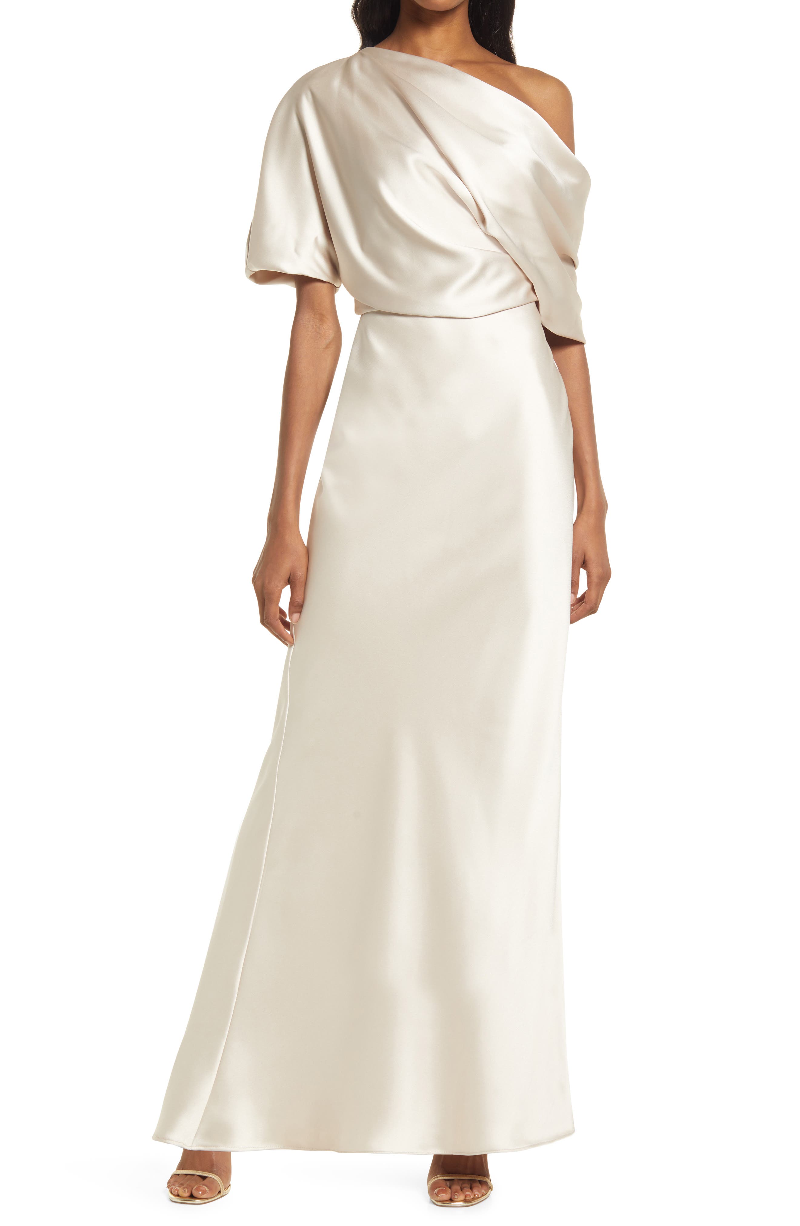 Amsale One-Shoulder Fluid Satin Gown