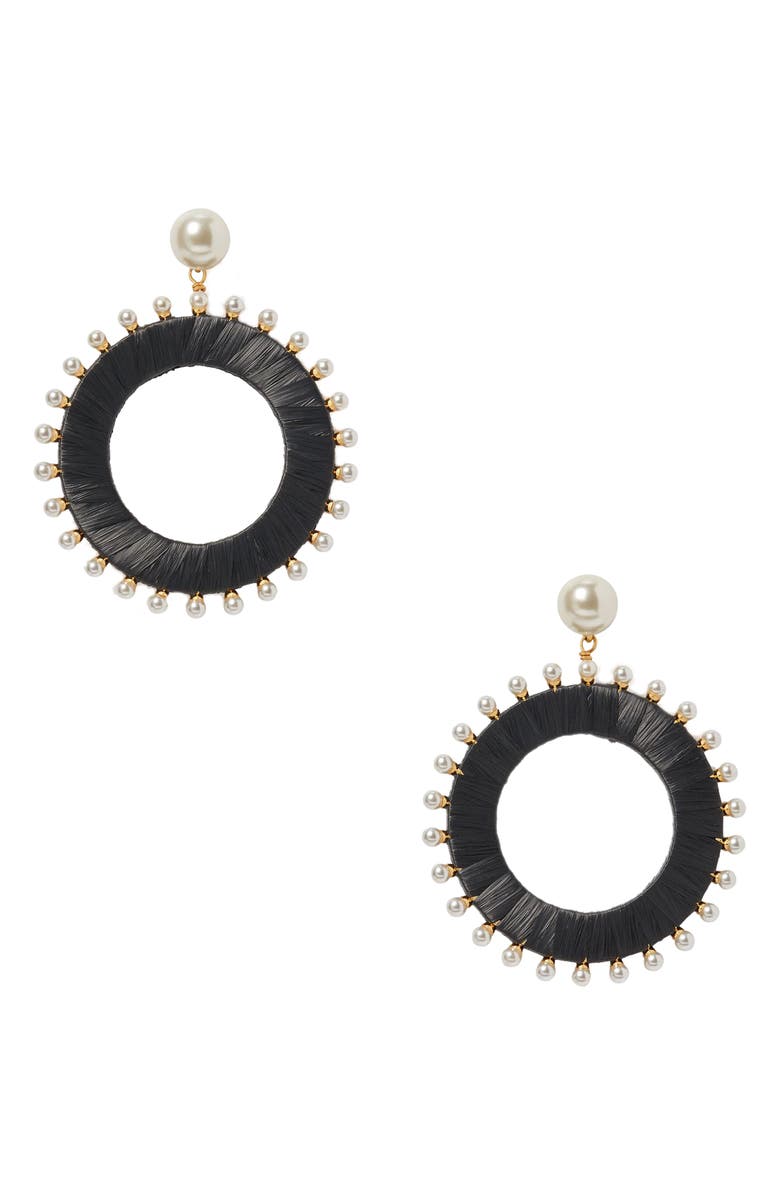 kate spade new york imitation pearl raffia hoop drop earrings | Nordstrom