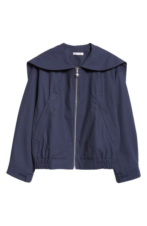 Sandy Liang Kellogg Sailor Collar Cotton Twill Jacket In Navy