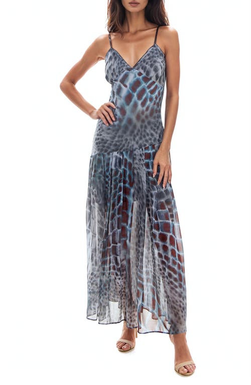 Socialite Abstract Snakeskin Print Maxi Dress In Ink/taupe