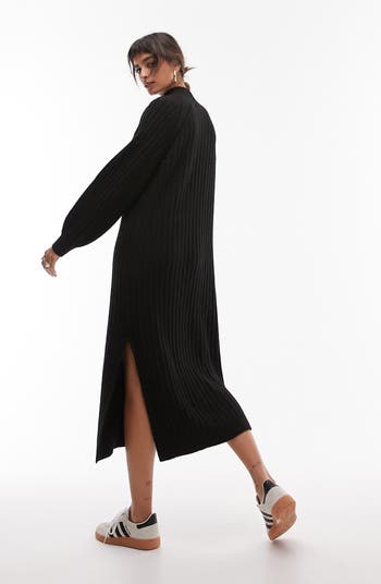 Topshop Long Sleeve Funnel Neck Rib Sweater Dress