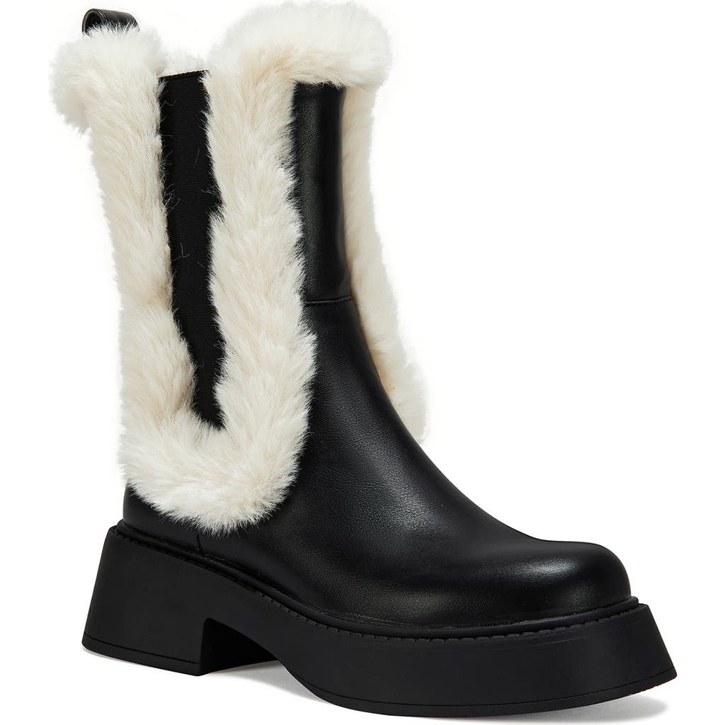 Azalea Wang Heartthrob Water Resistant Faux Fur Chelsea Boot In Black