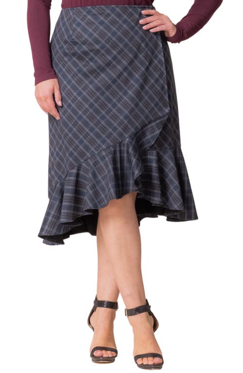 Kiyonna Carina Flounce Faux Wrap Skirt In Inkwell Plaid