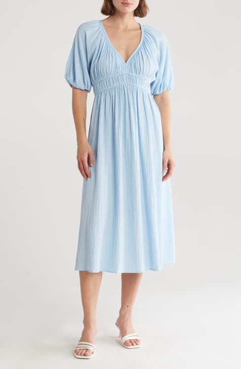 Puff Sleeve Gauze Midi Dress