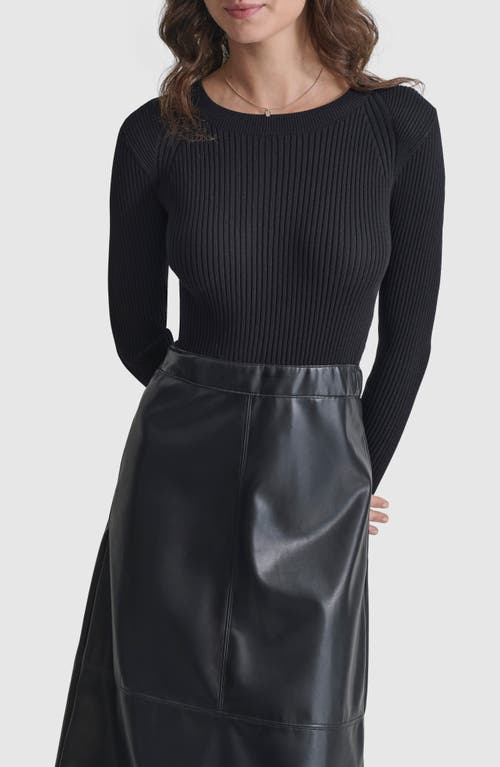 Shop Dkny Long Sleeve Rib & Faux Leather Dress In Black