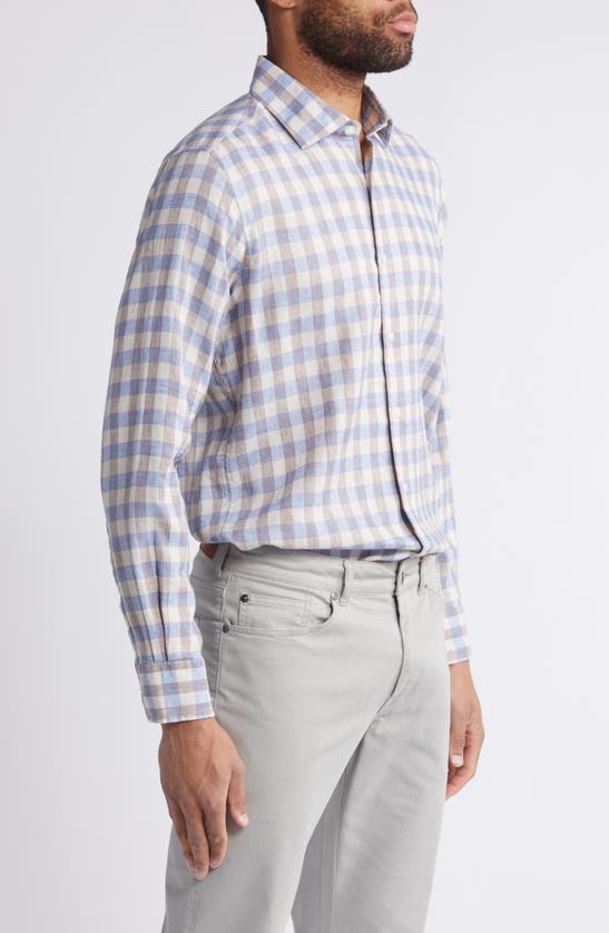 Shop Scott Barber Bold Gingham Linen Twill Button-up Shirt In Dusk