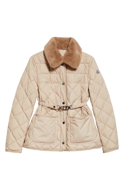 MONCLER MONCLER CYGNE BELTED DOWN PUFFER JACKET WITH REMOVABLE FAUX FUR COLLAR 