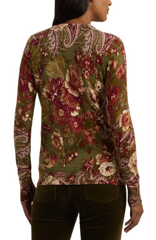 Shop Lauren Ralph Lauren Floral Print Sweater In Olive Multi