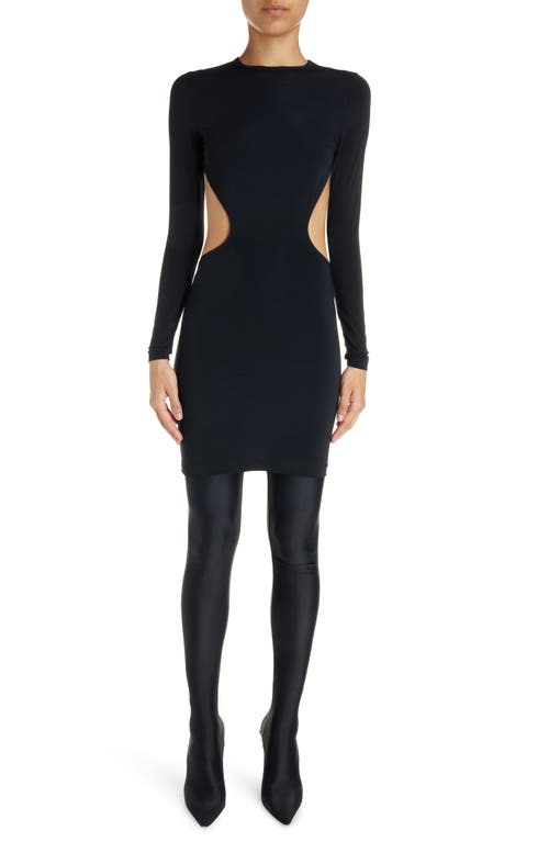 Balenciaga Cutout Long Sleeve Stretch Jersey Minidress Black at Nordstrom,