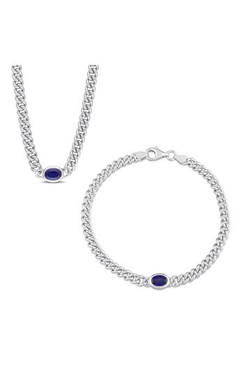 Delmar Lab-grown Blue Topaz Chain Bracelet & Pendant Necklace Set In Blue