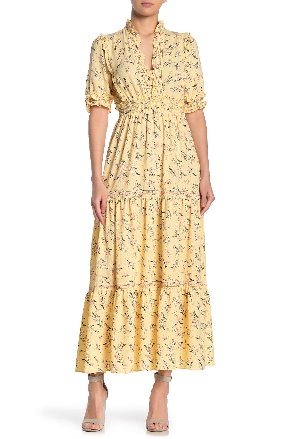 Max Studio | Elbow Length Sleeve Print Tiered Maxi Dress | Nordstrom Rack