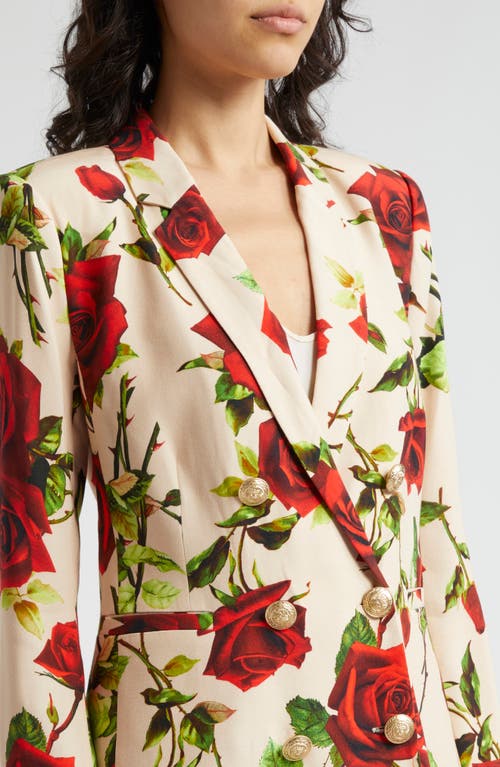 Shop L Agence L'agence Colin Floral Double Breasted Blazer In Sand/red Romantic Rose