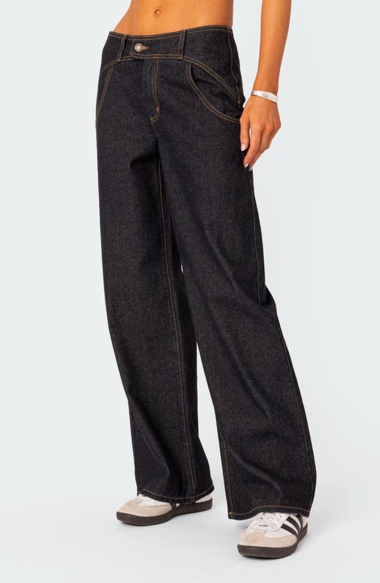Edikted Western Straight Leg Jeans In Dark-blue