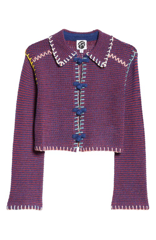 Shop Yanyan Honey Whipstitch Cardigan In Blue/red