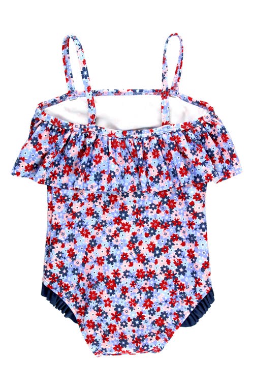 Shop Rufflebutts Kids' Floral Ruffle One-piece Swimsuit In Blue