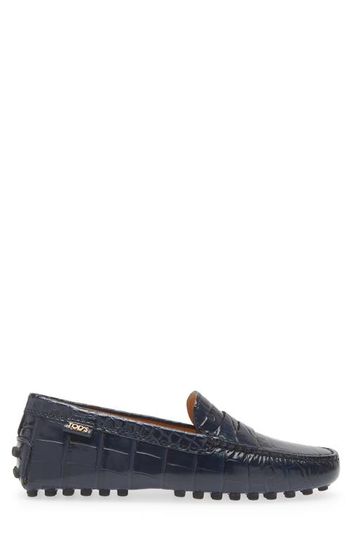 Shop Tod's Croc Embossed Penny Loafer In Galassia Scuro