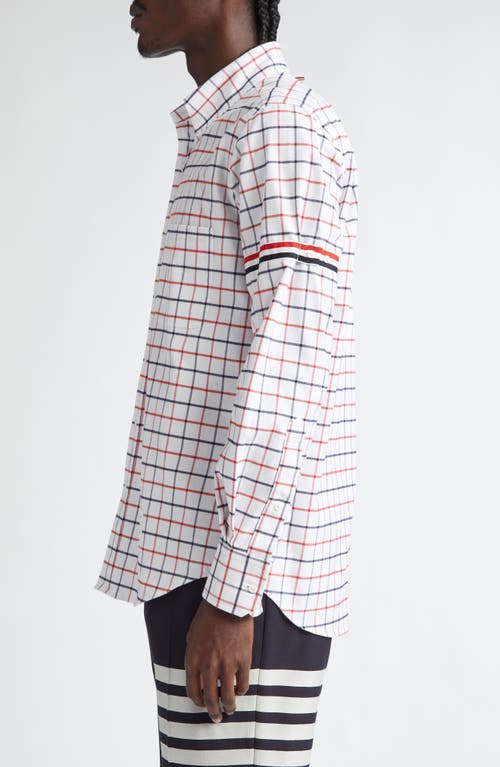 Shop Thom Browne Straight Fit Check Cotton Flannel Button-down Shirt In Red/blue/white