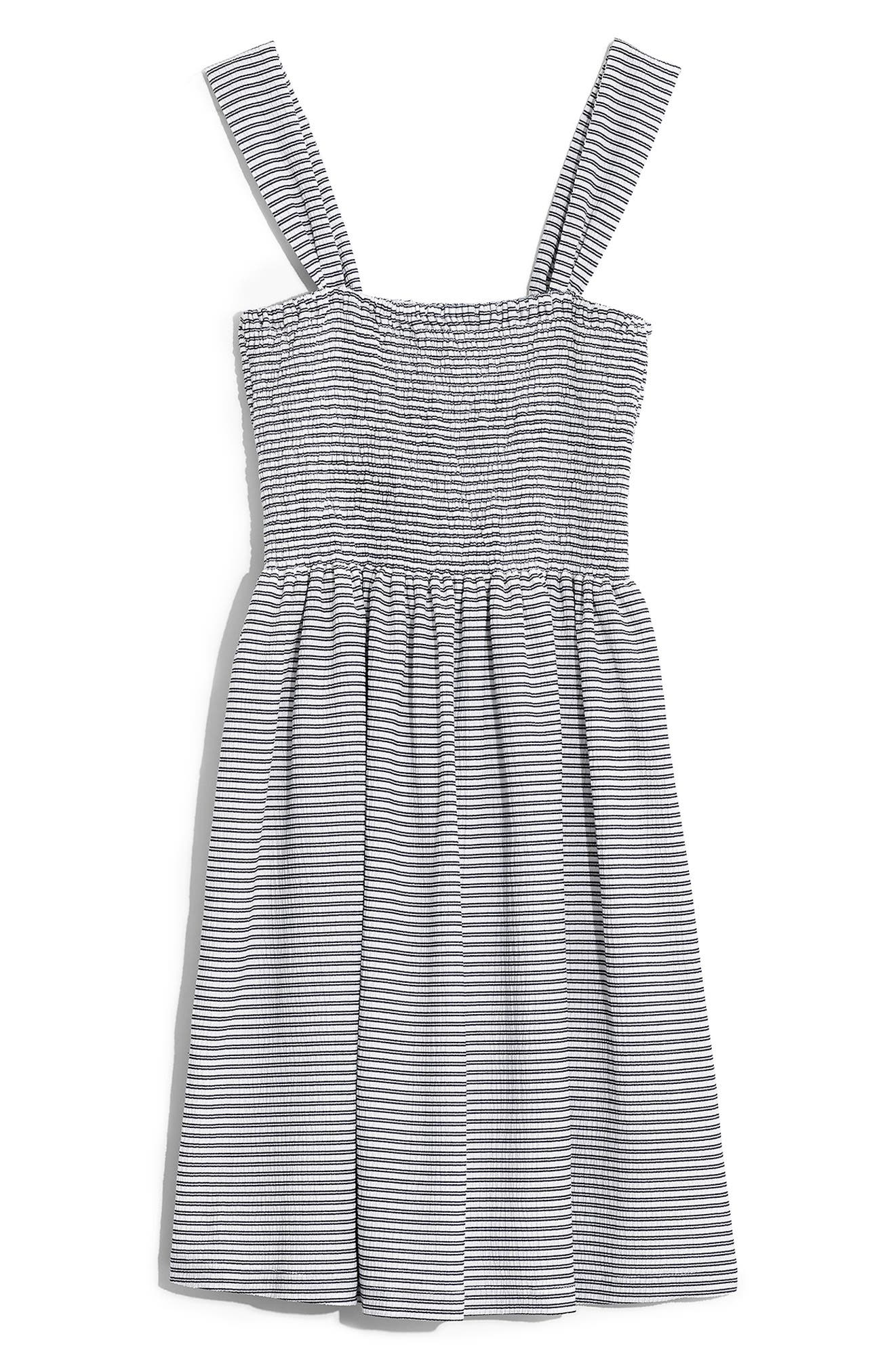 Madewell Texture & Thread Stripe Smocked Dress, Blue