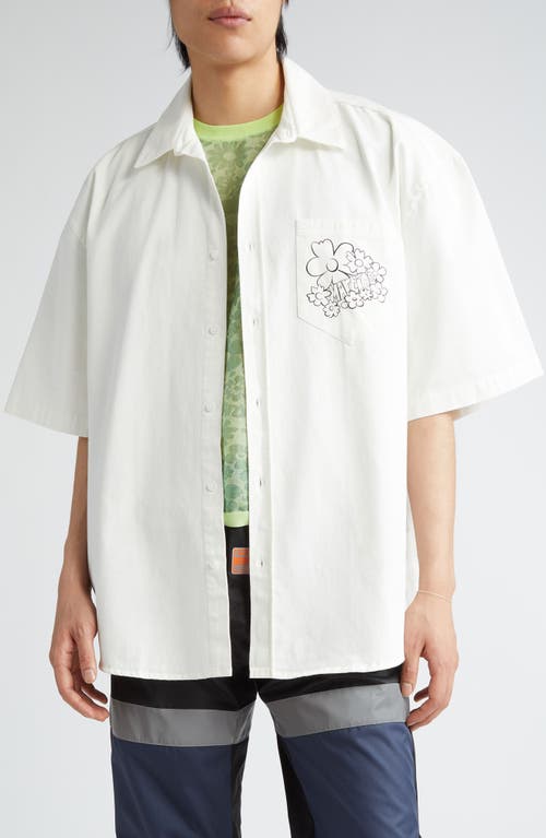 Martine Rose Gender Inclusive Flower Logo Short Sleeve Cotton Overshirt Off White/Festival at Nordstrom,