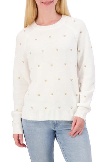 LUCKY BRAND LUCKY BRAND HEART STUD CREWNECK SWEATER